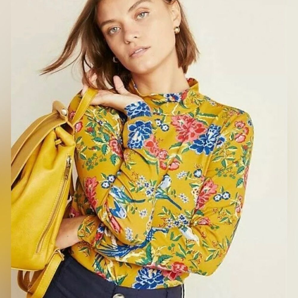 Maeve by Anthropologie Long Sleeve Top bird print XXS‎